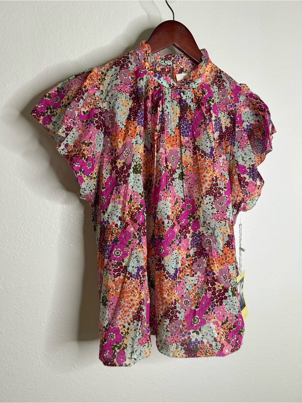 NWT Trovata 100% Cotton Carla High Neck Pink Multicolor Floral Blouse - Picture 3 of 16